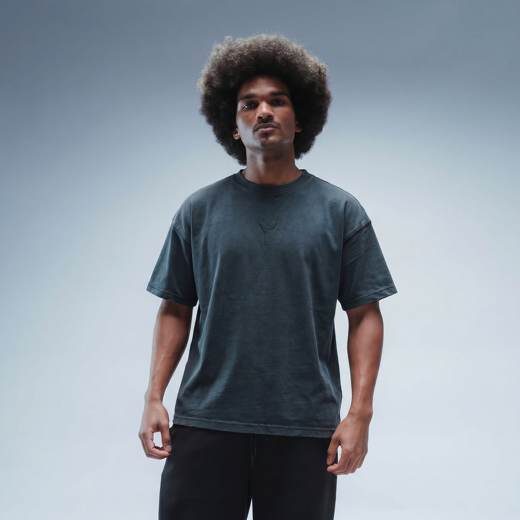 Men's Oversized Stonewash Navy Logo Tee
