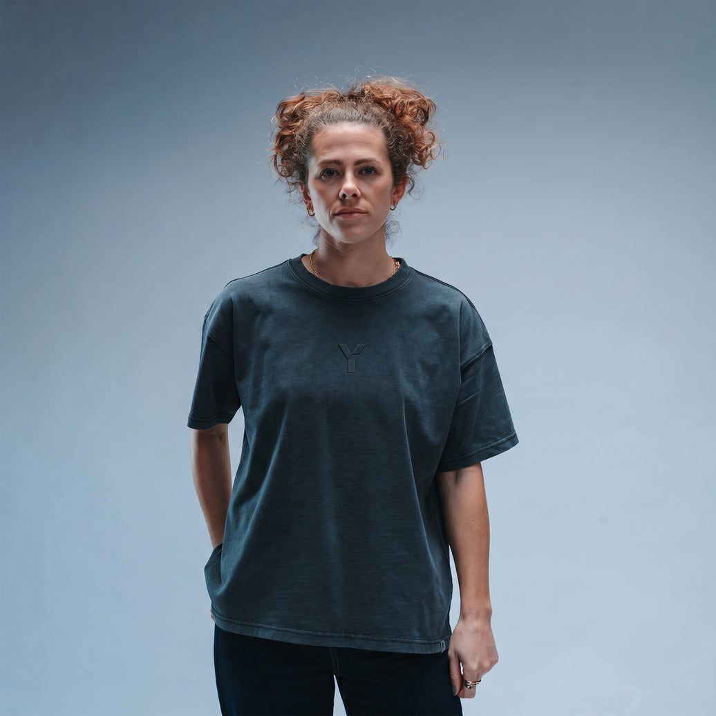 Women's Oversized Stonewash Navy Logo Tee