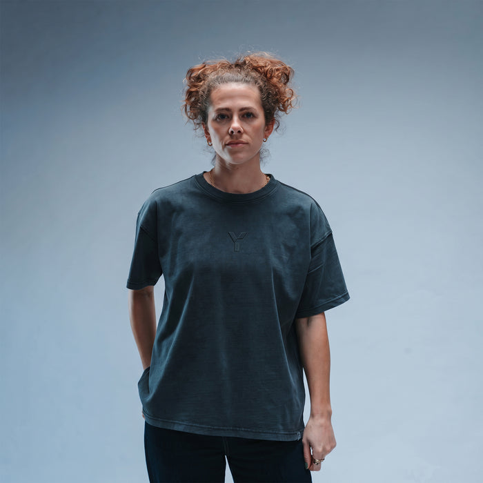Women's Oversized Stonewash Navy Logo Tee