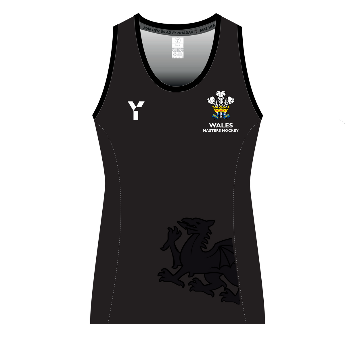 Wales Masters - Ladies Playing Tank (Racer Back) Black club teamwear by Y1